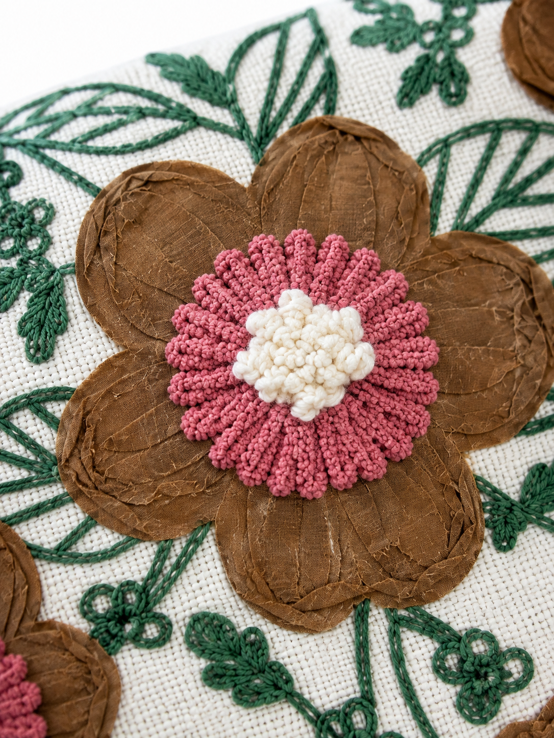 Heritage Floral Embroidered Cushion Cover – Artisan Botanical Decorative Pillow with Tassels, 18x18 Inches