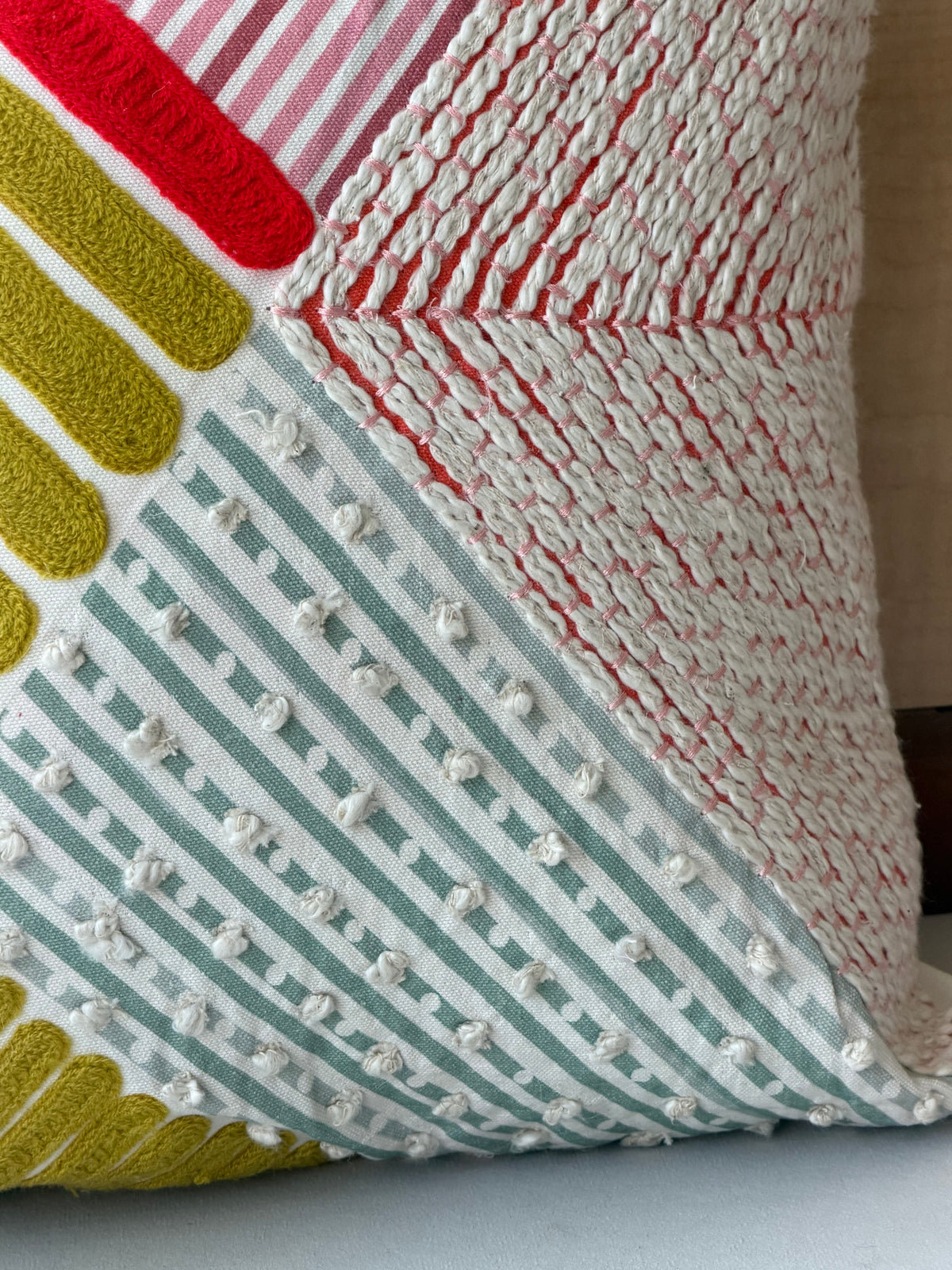 Artisan Geometric Embroidered Cushion Cover – Luxe Multicolor Decorative Pillow, 18x18 Inches
