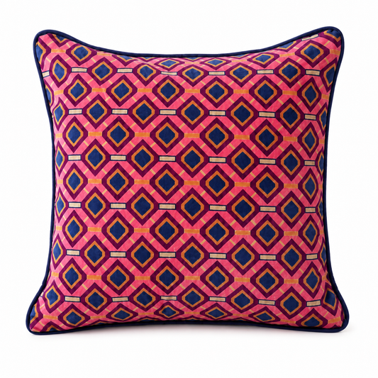 Pink & Navy Geometric Decorative Cushion Cover – 18x18" | Modern Patterned Throw Pillow Cover – Without Filling