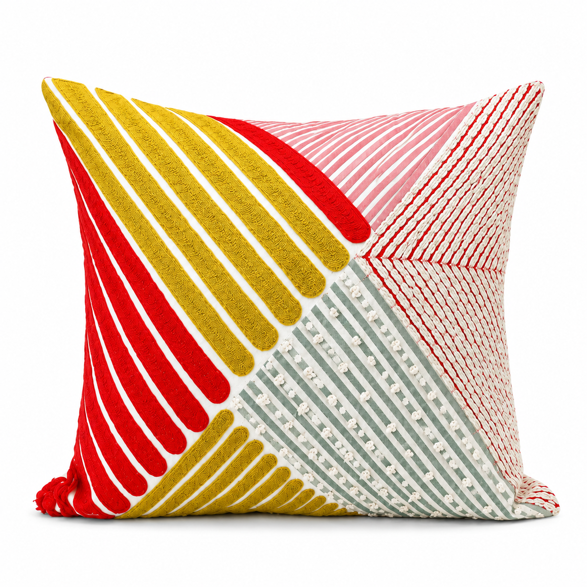 Artisan Geometric Embroidered Cushion Cover – Luxe Multicolor Decorative Pillow, 18x18 Inches