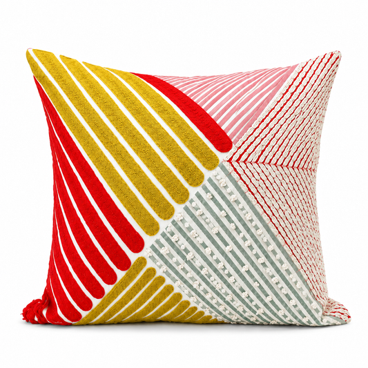 Artisan Geometric Embroidered Cushion Cover – Luxe Multicolor Decorative Pillow, 18x18 Inches
