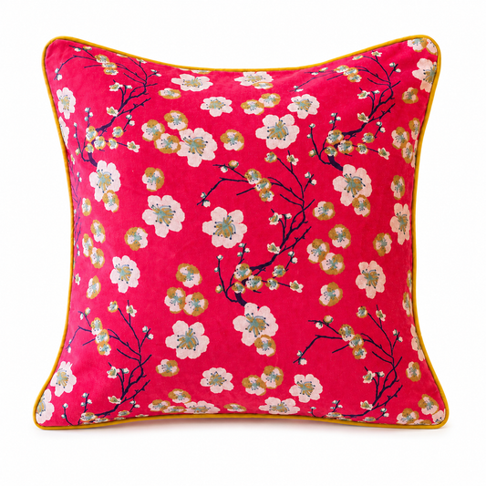 Pink Floral Blossom Cushion Cover – Decorative Throw Pillow Cover, 18x18, Without Filling